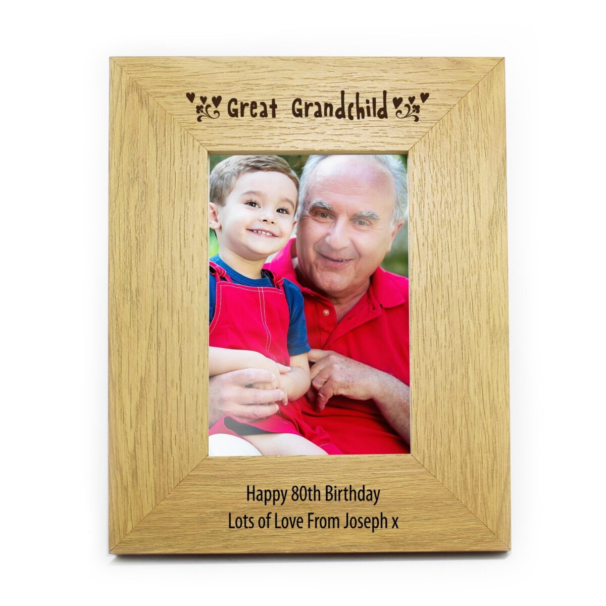 Personalised Oak Finish 6x4 Great Grandchild Photo Frame: 3 - Photo Frames By Gift Moments