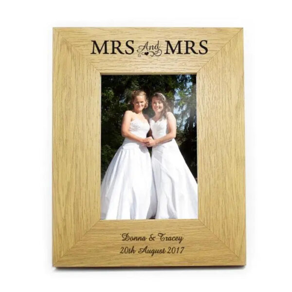 Personalised Oak Finish 6x4 Mrs & Mrs Photo Frame: 2 - Photo Frames By Gift Moments