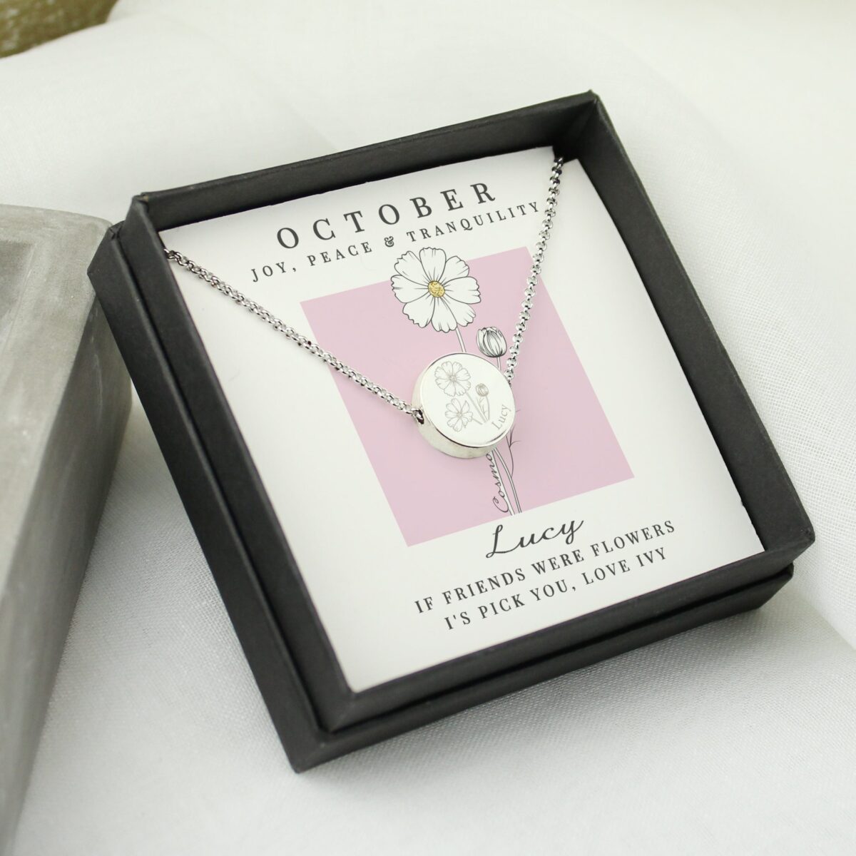 Personalised October Birth Flower Necklace and Box: 3 - Necklaces By Gift Moments