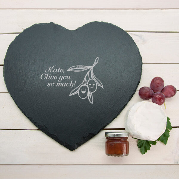 Personalised ’Olive You So Much’ Heart Slate Cheese Board: 2 - Cheese Boards By Gift Moments