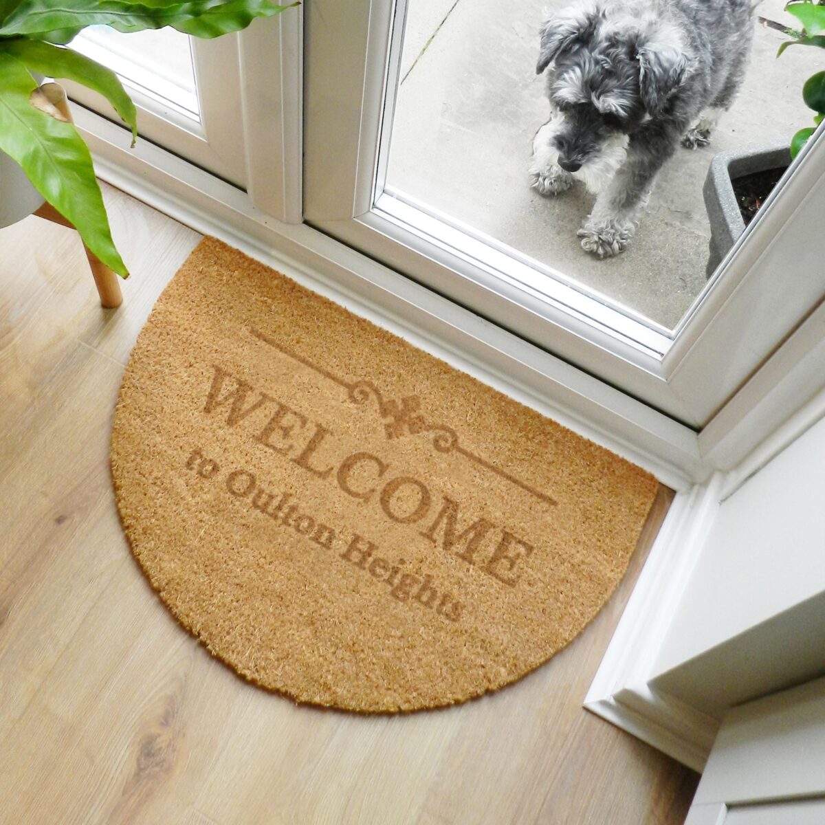 Personalised ornate half moon indoor doormat