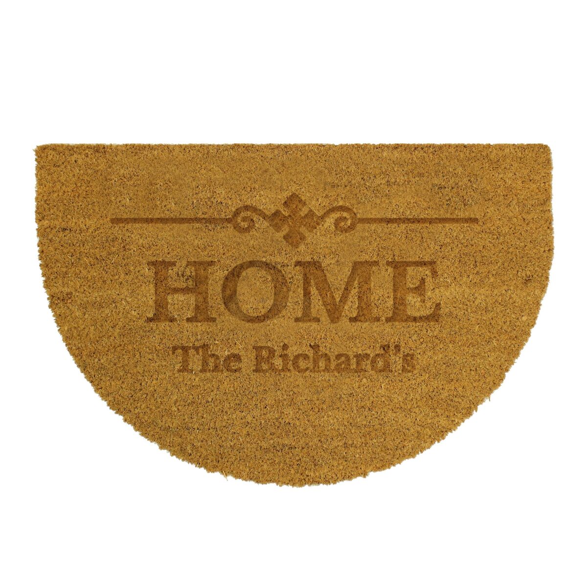 Personalised ornate half moon indoor doormat