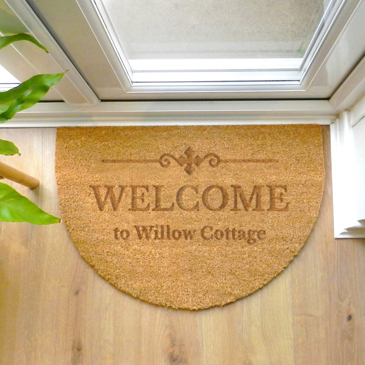 Personalised ornate half moon indoor doormat