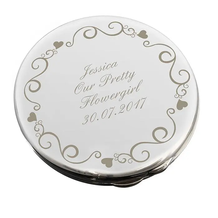 Personalised ornate heart compact mirror