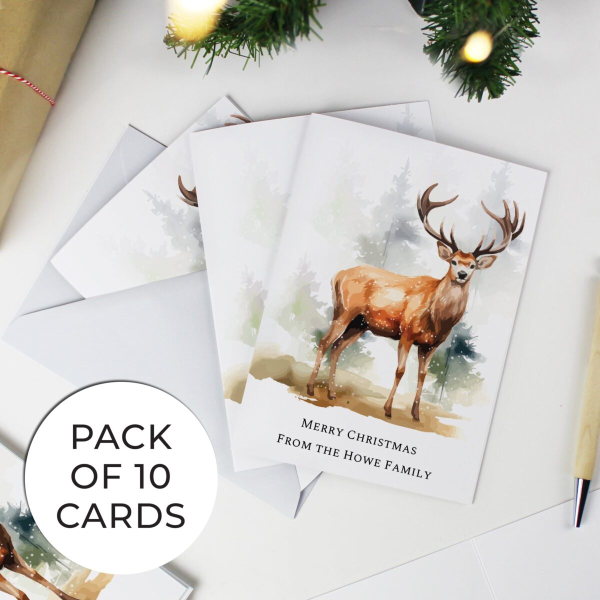 Personalised Pack of 10 Christmas Stag Cards: 6 - Greeting Cards By Gift Moments
