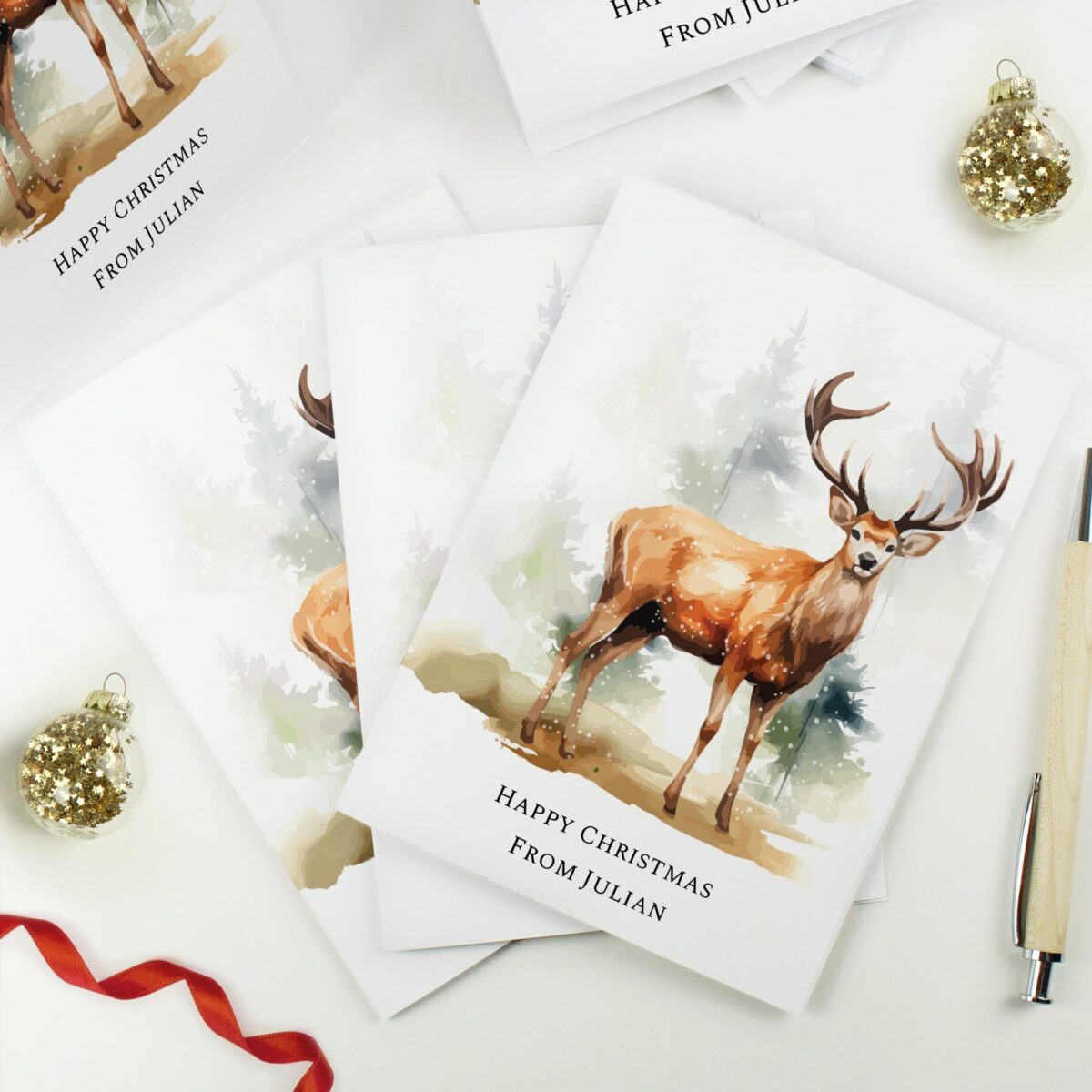 Personalised Pack of 10 Christmas Stag Cards: 1 - Greeting Cards By Gift Moments
