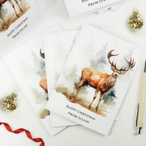 Personalised Pack of 10 Christmas Stag Cards: 1 - Greeting Cards By Gift Moments