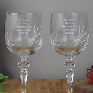 Personalised Pair of Crystal Wine Glasses: 1 - Wine Glasses By Gift Moments