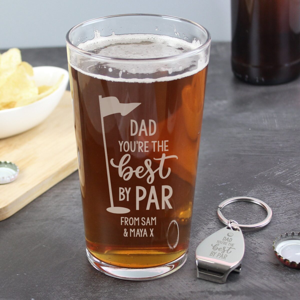Personalised By Par Pint Glass & Bottle Opener: 2 - Beer Glasses By Gift Moments