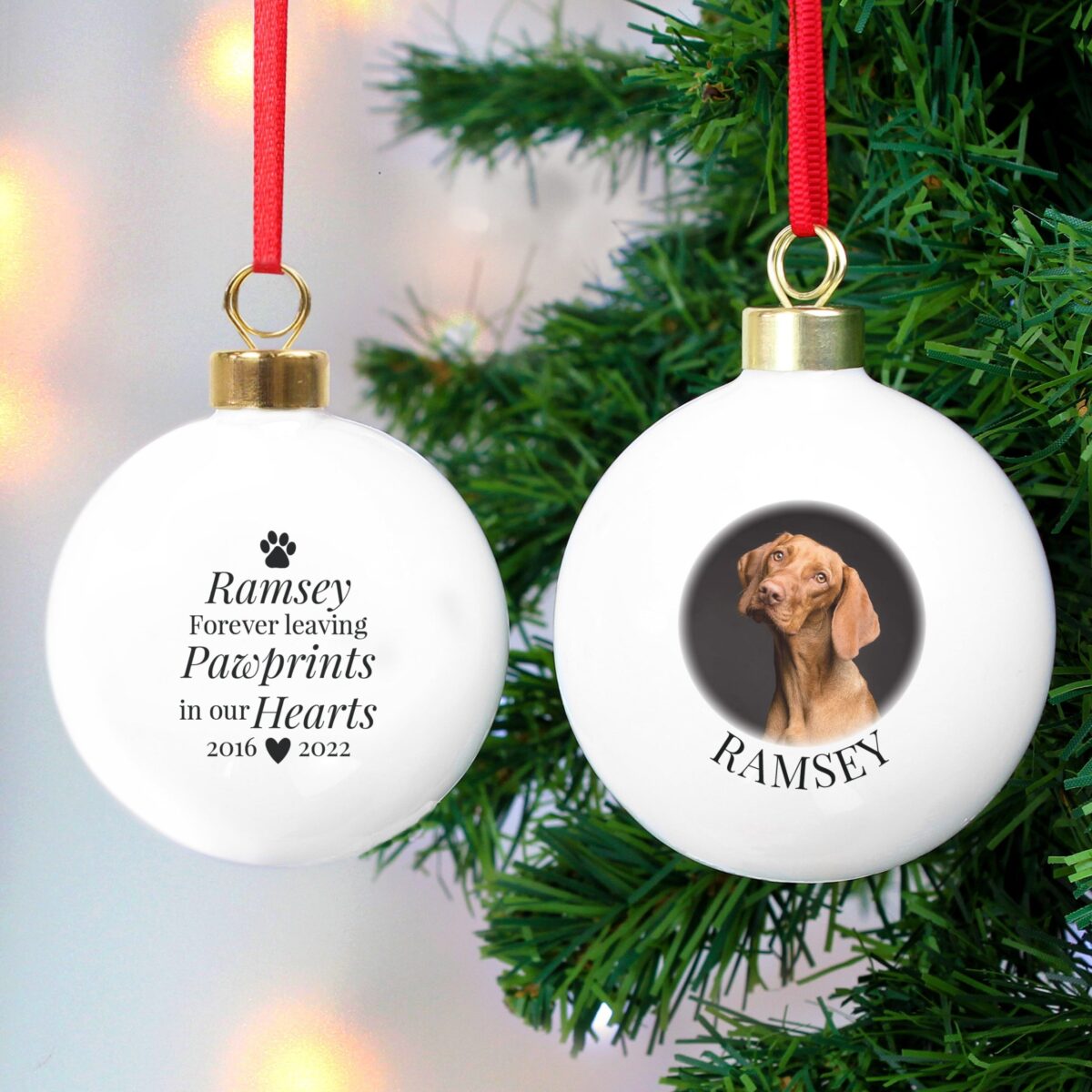 Personalised Paw Print Memorial Photo Upload Bauble: 2 - Christmas Baubles By Gift Moments