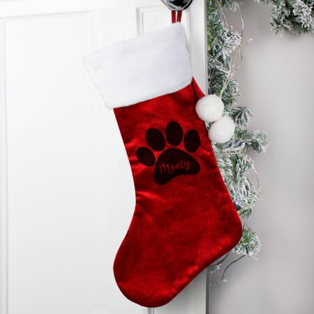 Personalised Paw Print Red Stocking: 2 - Christmas Stockings By Gift Moments