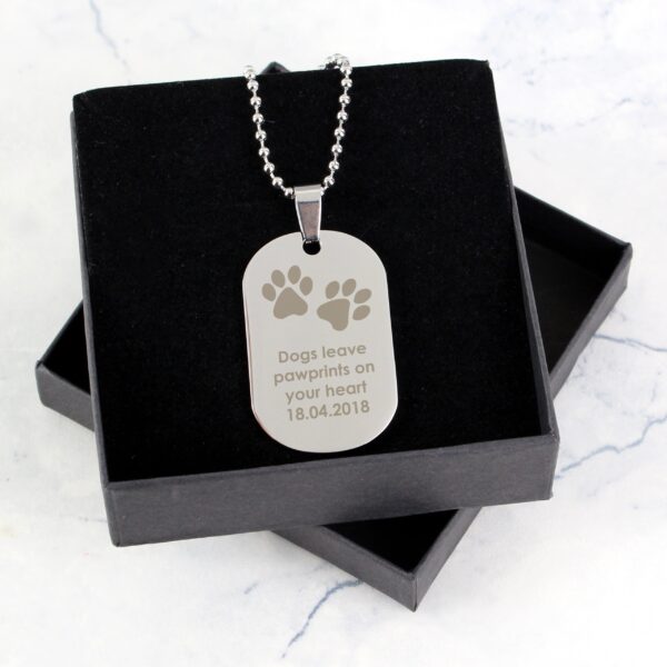 Personalised Paw Prints Stainless Steel Dog Tag Necklace: 1 - Necklaces By Gift Moments