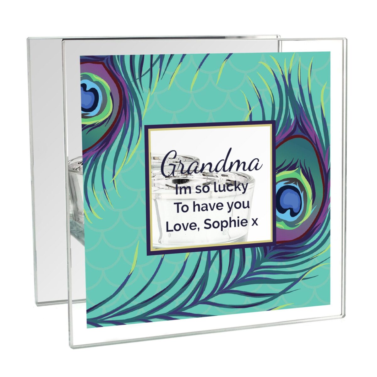 Personalised Peacock Mirrored Glass Tea Light Candle Holder: 3 - Candle Holders By Gift Moments