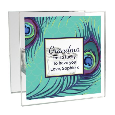 Personalised Peacock Mirrored Glass Tea Light Candle Holder: 3 - Candle Holders By Gift Moments