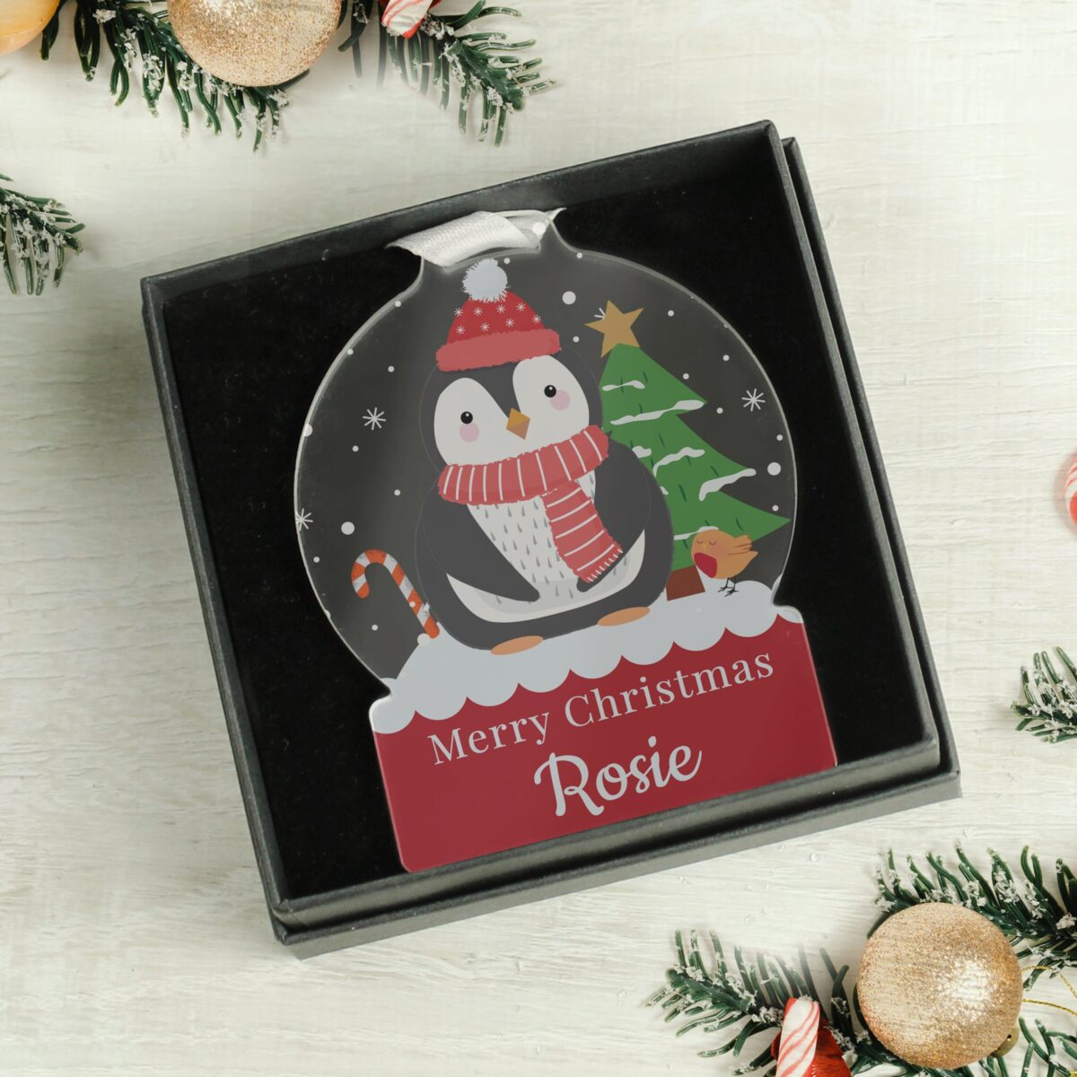 Personalised Penguin Acrylic Snowglobe Decoration: 6 - Christmas Decorations By Gift Moments