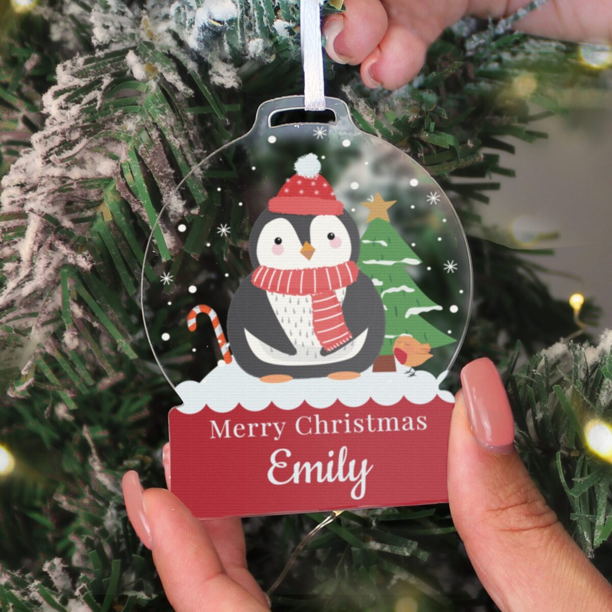 Personalised Penguin Acrylic Snowglobe Decoration: 1 - Christmas Decorations By Gift Moments