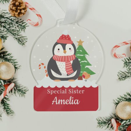Personalised Penguin Acrylic Snowglobe Decoration: 4 - Christmas Decorations By Gift Moments