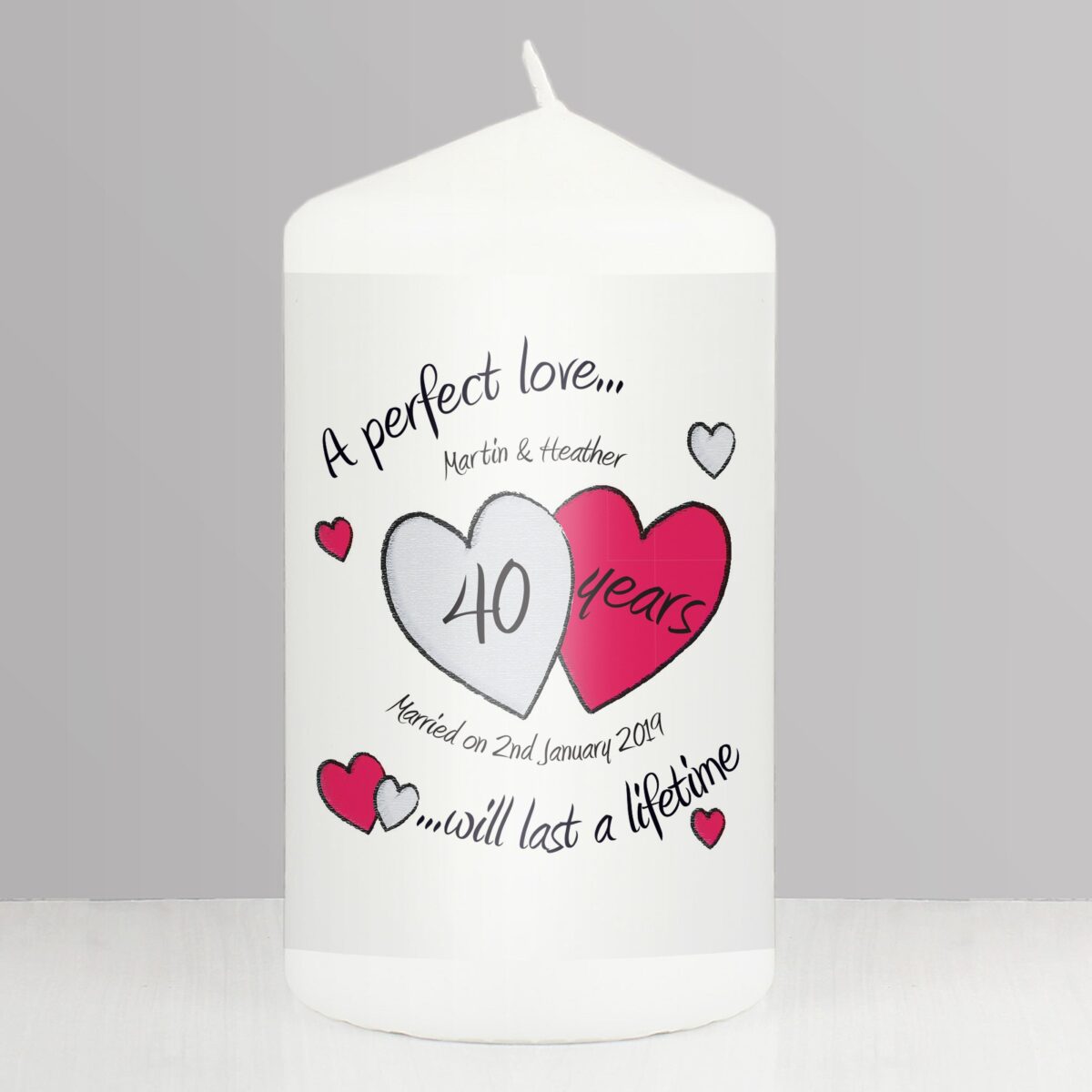 Personalised A Perfect Love Ruby Anniversary Pillar Candle: 1 - Candles By Gift Moments