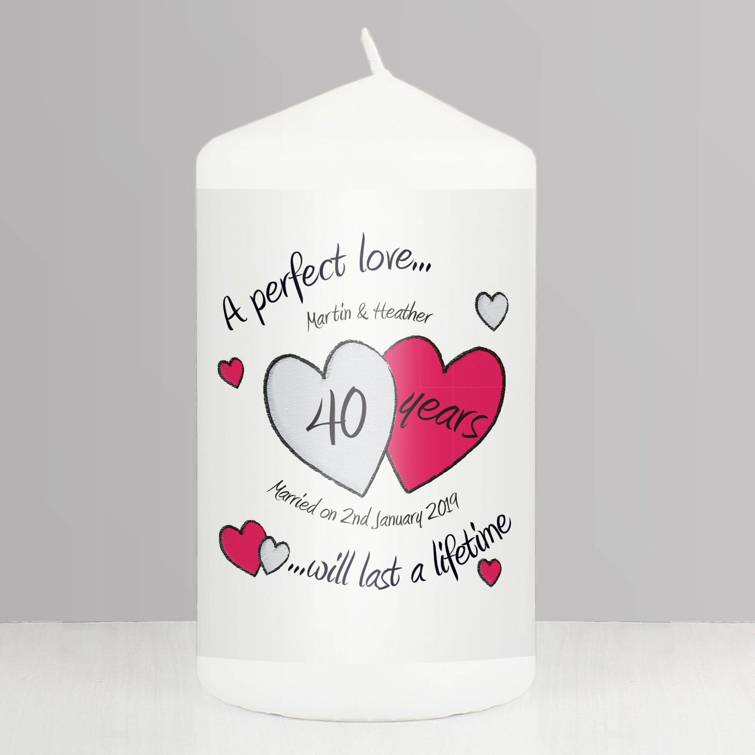Personalised A Perfect Love Ruby Anniversary Pillar Candle: 1 - Candles By Gift Moments