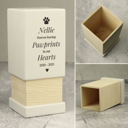 Personalised Pet Pawprints Small Wooden Urn: 4 - Urns By Gift Moments