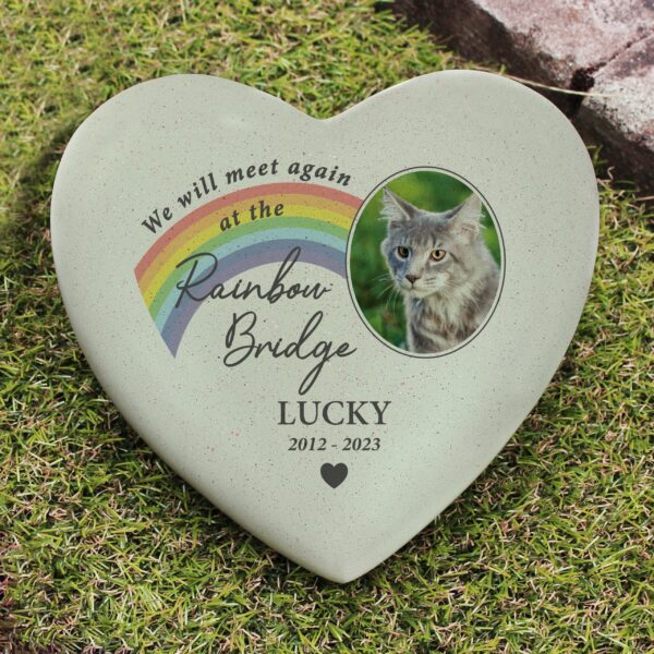 Personalised Pet Rainbow Photo Upload Memorial Resin Heart: 1 - Memorials By Gift Moments