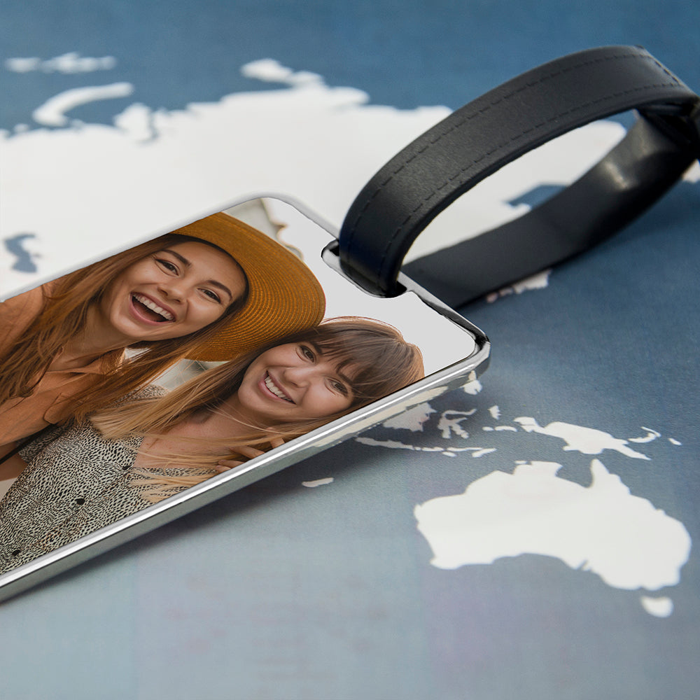 Personalised photo metal luggage tag