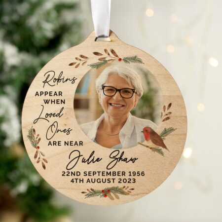 Personalised Photo Upload Robin Memorial Wooden Decoration: 1 - Decorations By Gift Moments