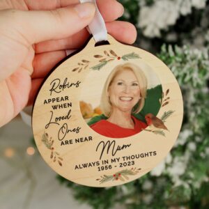 Personalised Photo Upload Robin Memorial Wooden Decoration: 3 - Decorations By Gift Moments