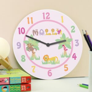 Personalised Pink Animal Alphabet Clock: 1 - Clocks By Gift Moments