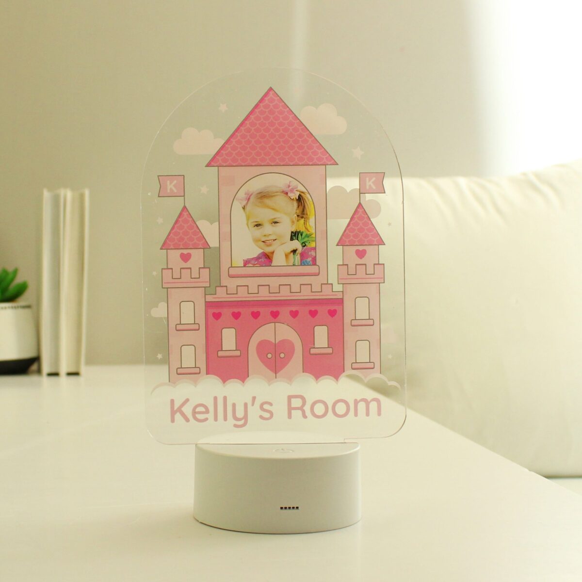 Personalised Pink Castle Photo Upload LED Colour Changing Night Light: 4 - LED Lighting By Gift Moments