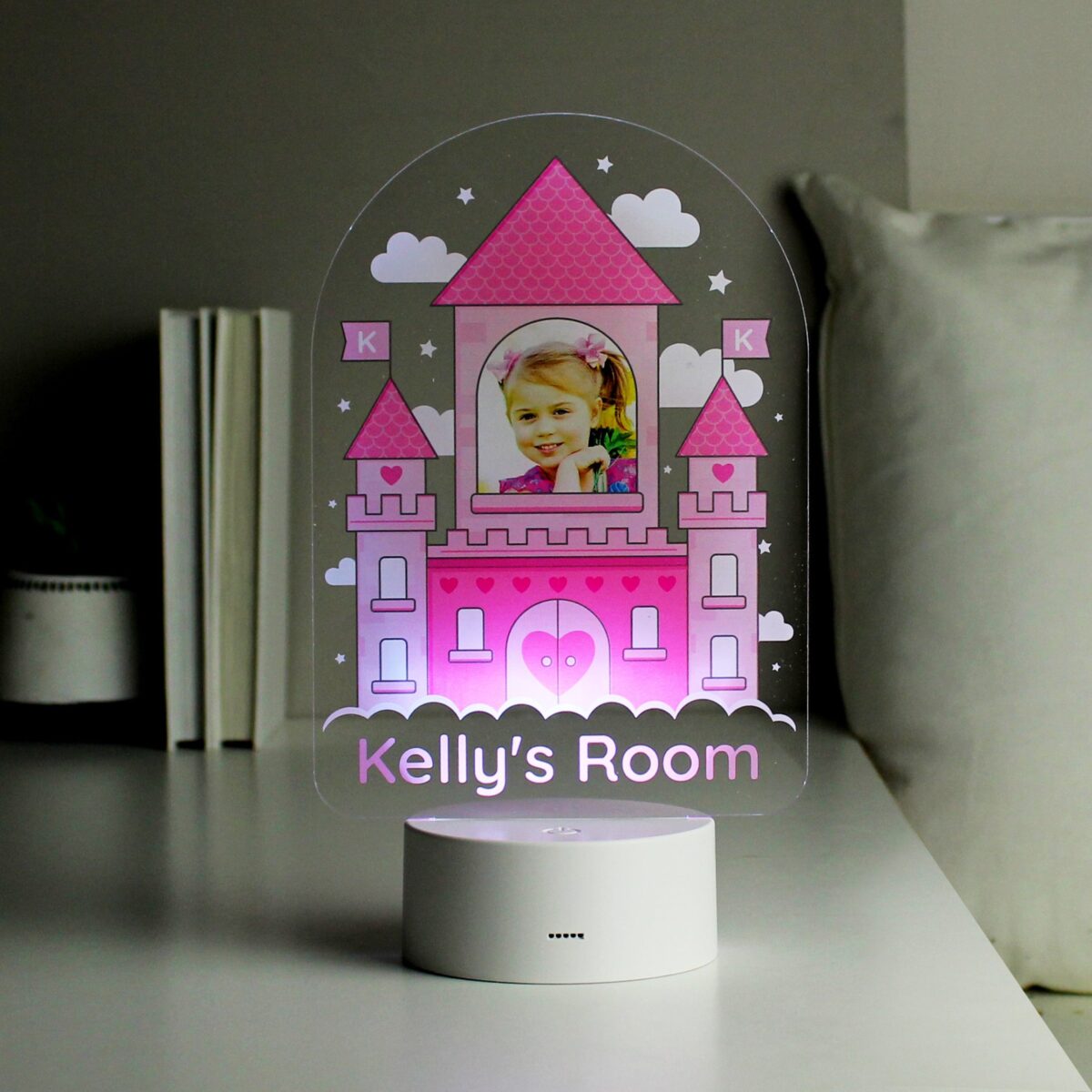 Personalised Pink Castle Photo Upload LED Colour Changing Night Light: 5 - LED Lighting By Gift Moments