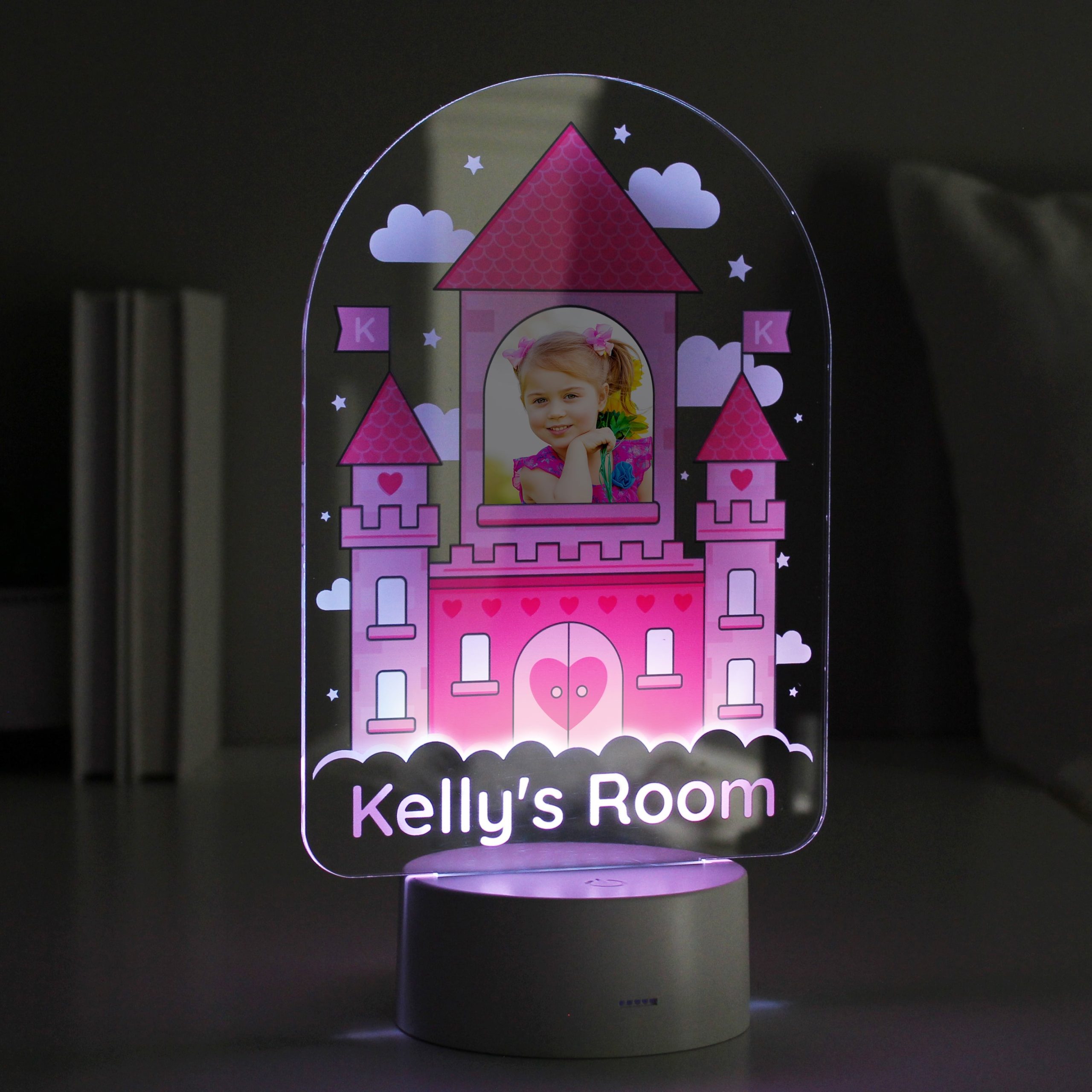 Personalised Pink Castle Photo Upload LED Colour Changing Night Light: 1 - LED Lighting By Gift Moments