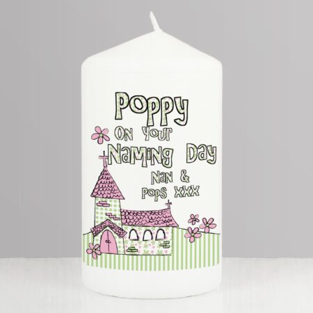 Personalised Pink Church Pillar Candle: 1 - Candles By Gift Moments