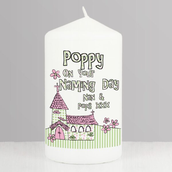 Personalised Pink Church Pillar Candle: 1 - Candles By Gift Moments