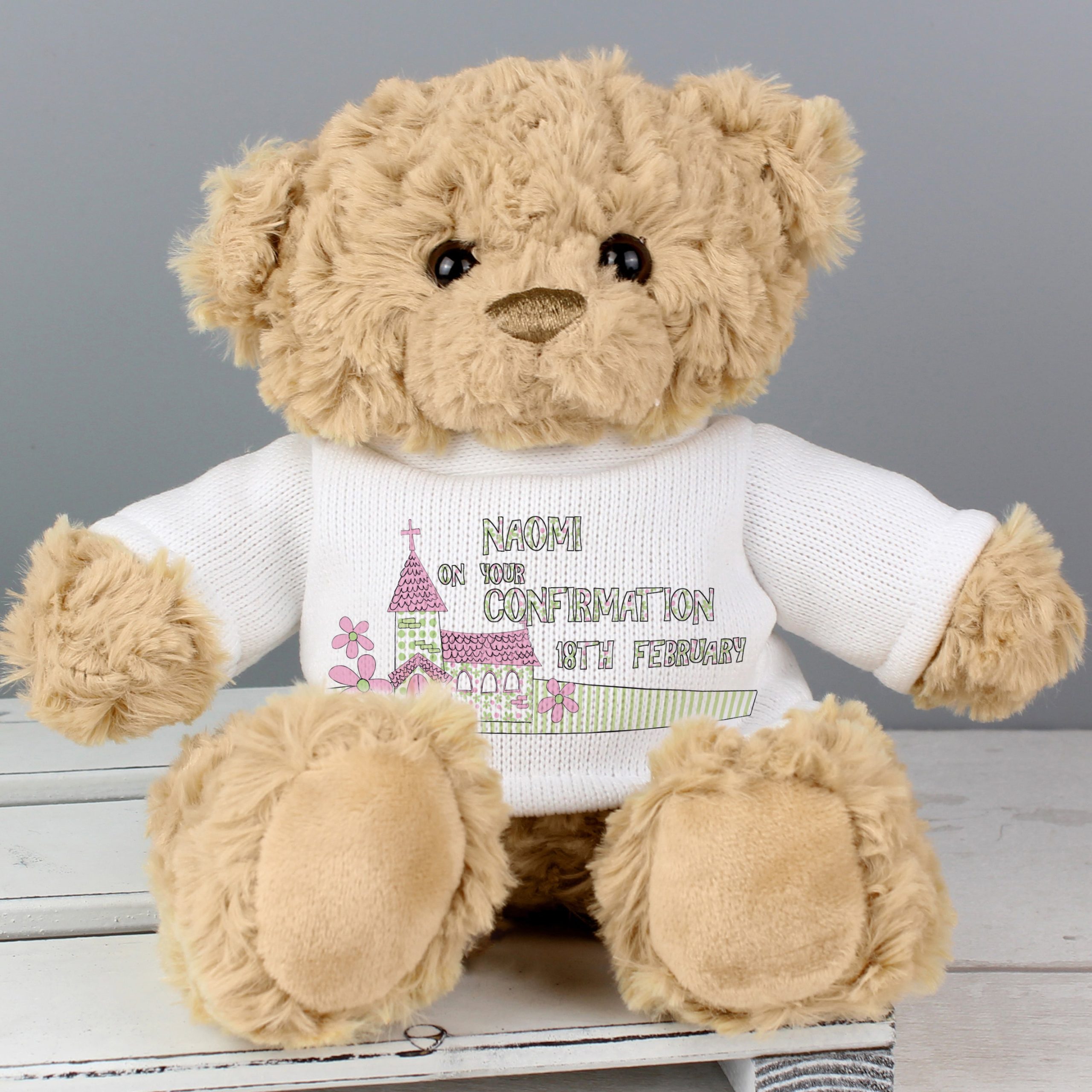 Personalised pink church teddy bear