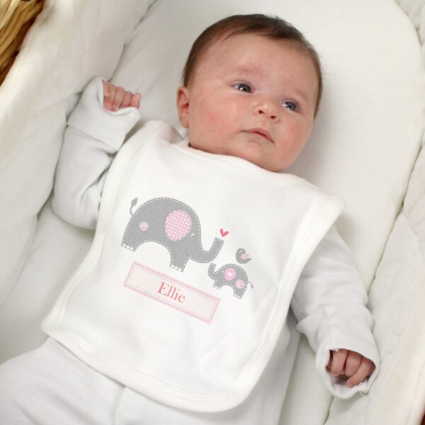 Personalised Pink Elephant 0-3 Months Baby Bib: 1 - Baby Clothing By Gift Moments
