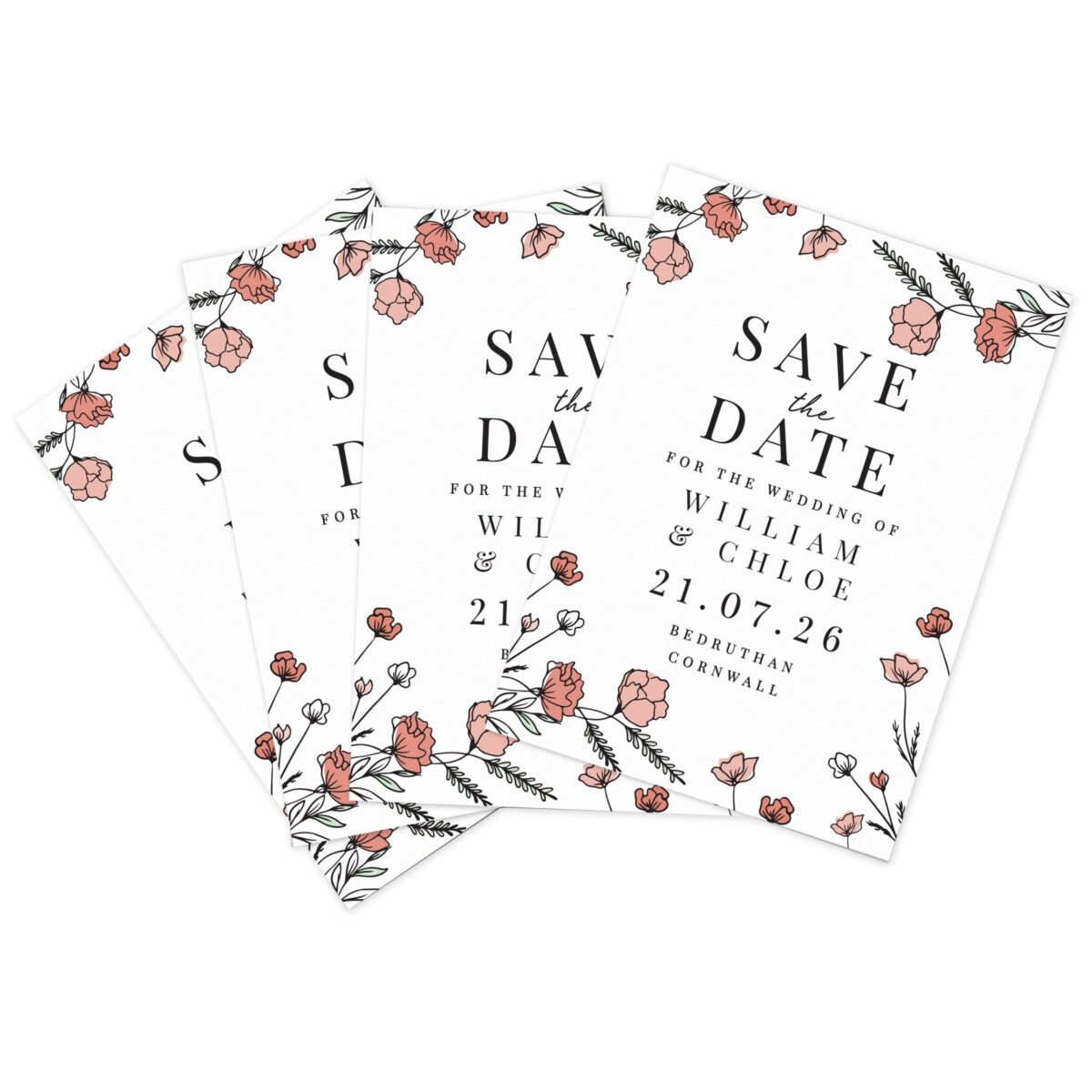 Personalised pink floral set 36 wedding save dates