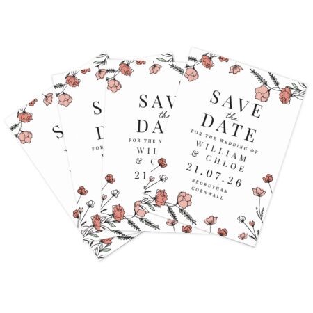 Personalised pink floral set 36 wedding save dates