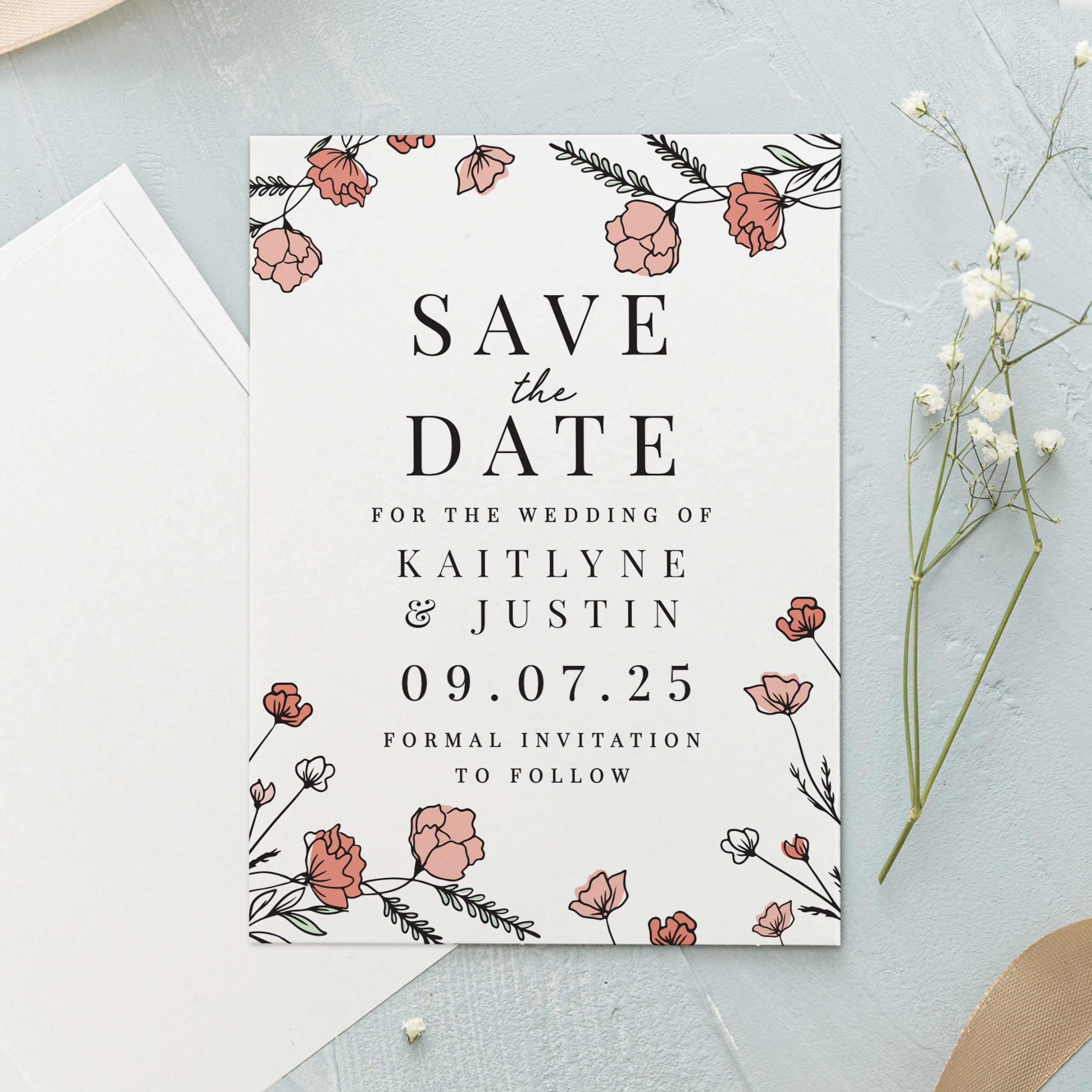Personalised pink floral set 36 wedding save dates