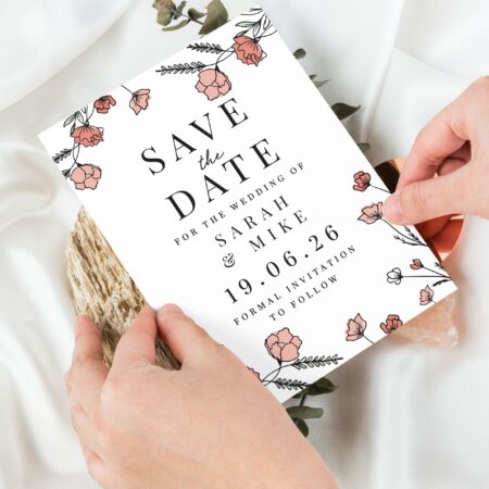 Personalised pink floral set 36 wedding save dates