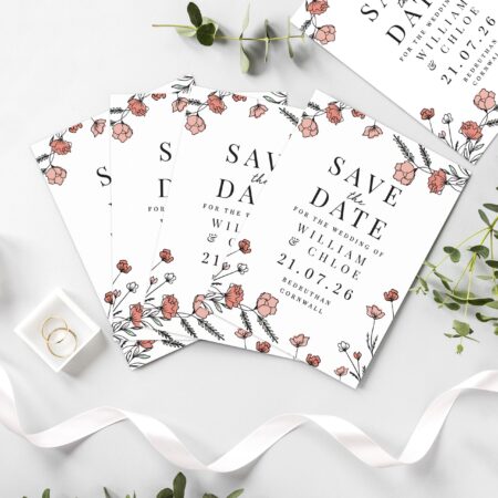 Personalised pink floral set 36 wedding save dates