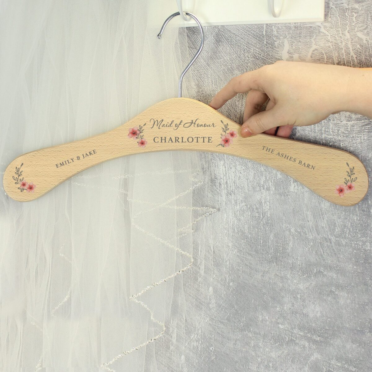 Personalised Pink Floral Wooden Hanger: 3 - Keepsakes By Gift Moments