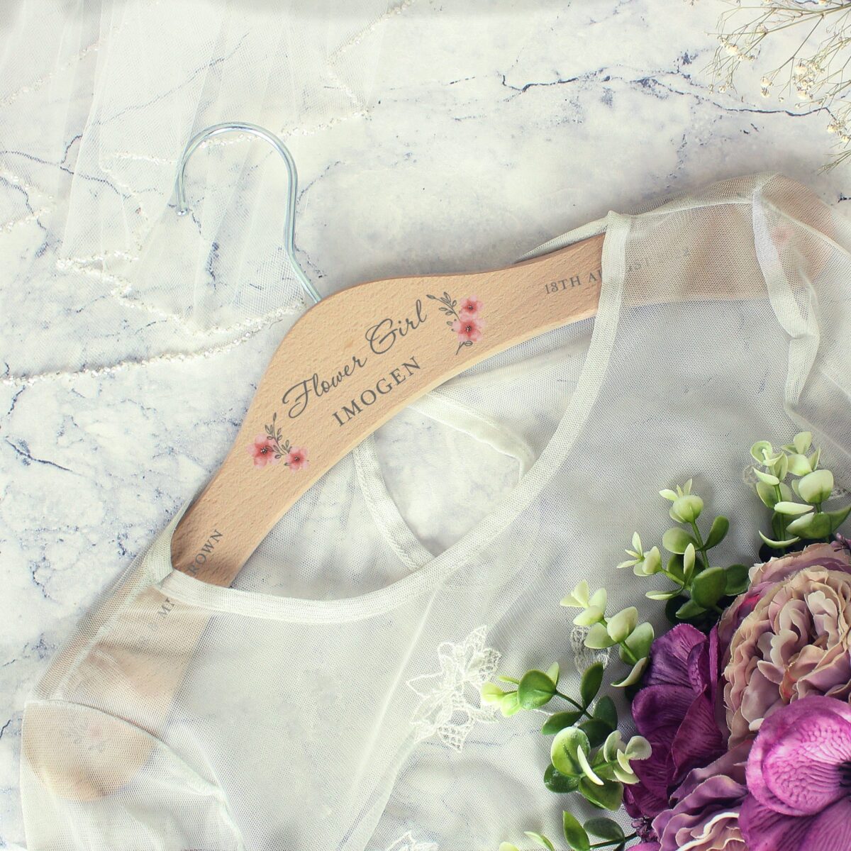 Personalised Pink Floral Wooden Hanger: 4 - Keepsakes By Gift Moments