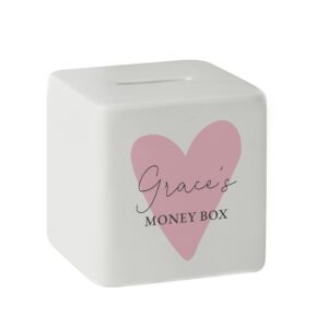 Personalised Pink Heart Ceramic Square Money Box: 5 - Money Boxes By Gift Moments