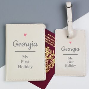 Personalised Pink Heart Cream Passport Holder & Luggage Tag Set: 3 - Passport Holders By Gift Moments