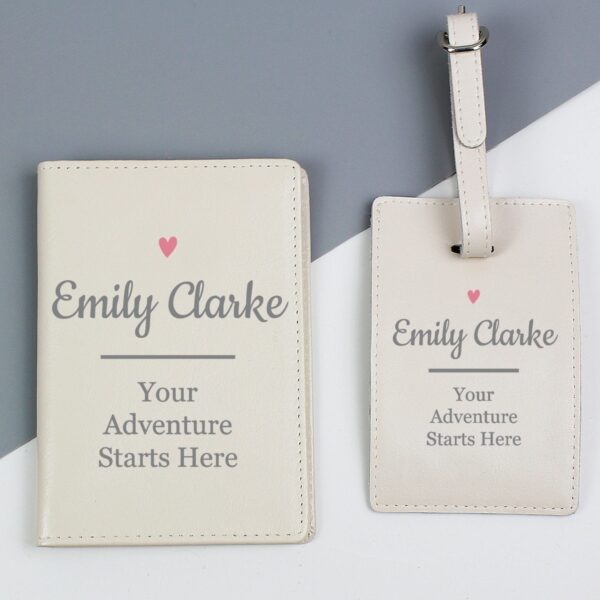Personalised Pink Heart Cream Passport Holder & Luggage Tag Set: 1 - Passport Holders By Gift Moments