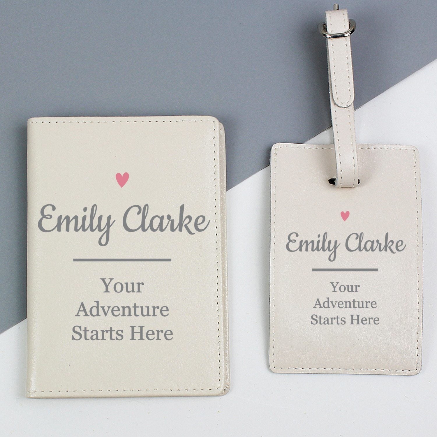 Personalised Pink Heart Cream Passport Holder & Luggage Tag Set: 1 - Passport Holders By Gift Moments