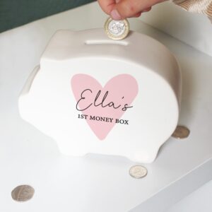 Personalised Pink Heart Piggy Bank: 3 - Money Boxes By Gift Moments