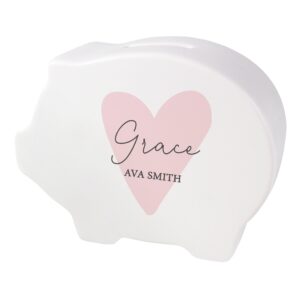 Personalised Pink Heart Piggy Bank: 5 - Money Boxes By Gift Moments