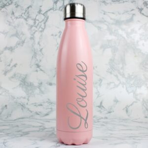 Personalised Pink Metal Insulated Drinks Bottle: 1 - Water Bottles By Gift Moments